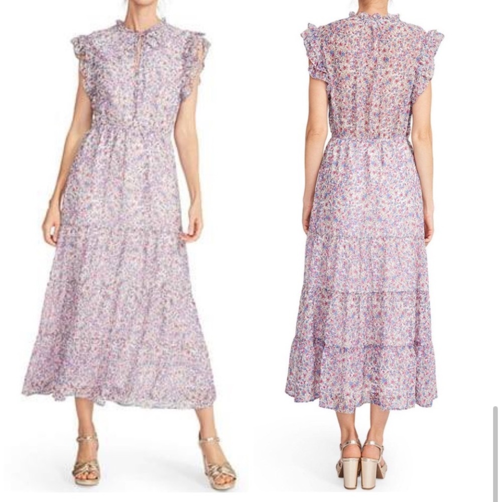 Floral Ruffle Sleeve Maxi Dress — Lavender Print